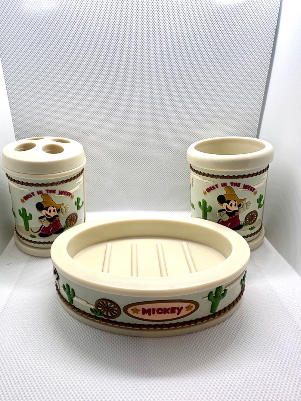 Mickey Mouse Retro Western Bath Set - Creamer Soap , Toothbrush, Drink Dishes